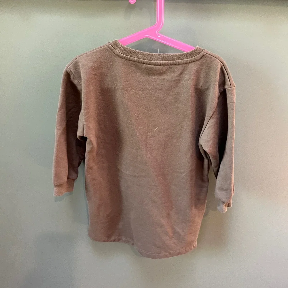 Mon Coeur Kids Khaki Green Sweatshirt Dress with Pink‎ Pocket 4Y